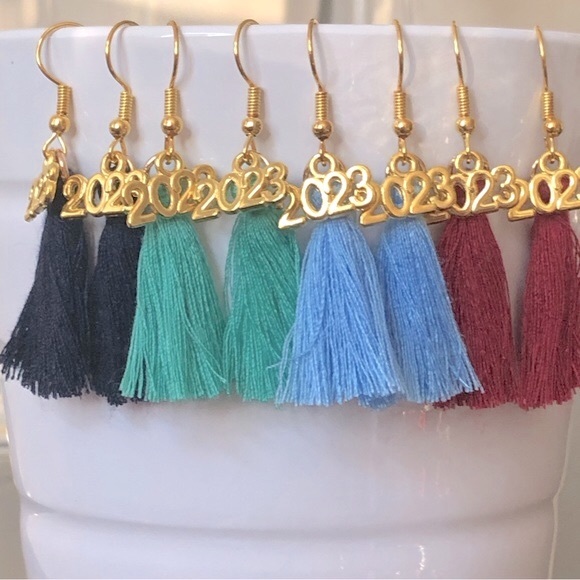 New 2024 Prom Graduation Tassels Fringe Dangle Handmade Earrings Light Teal Grad - Picture 3 of 5